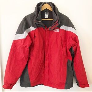 North Face HyVent 2-in-1 Jacket Coat Red Grey LG